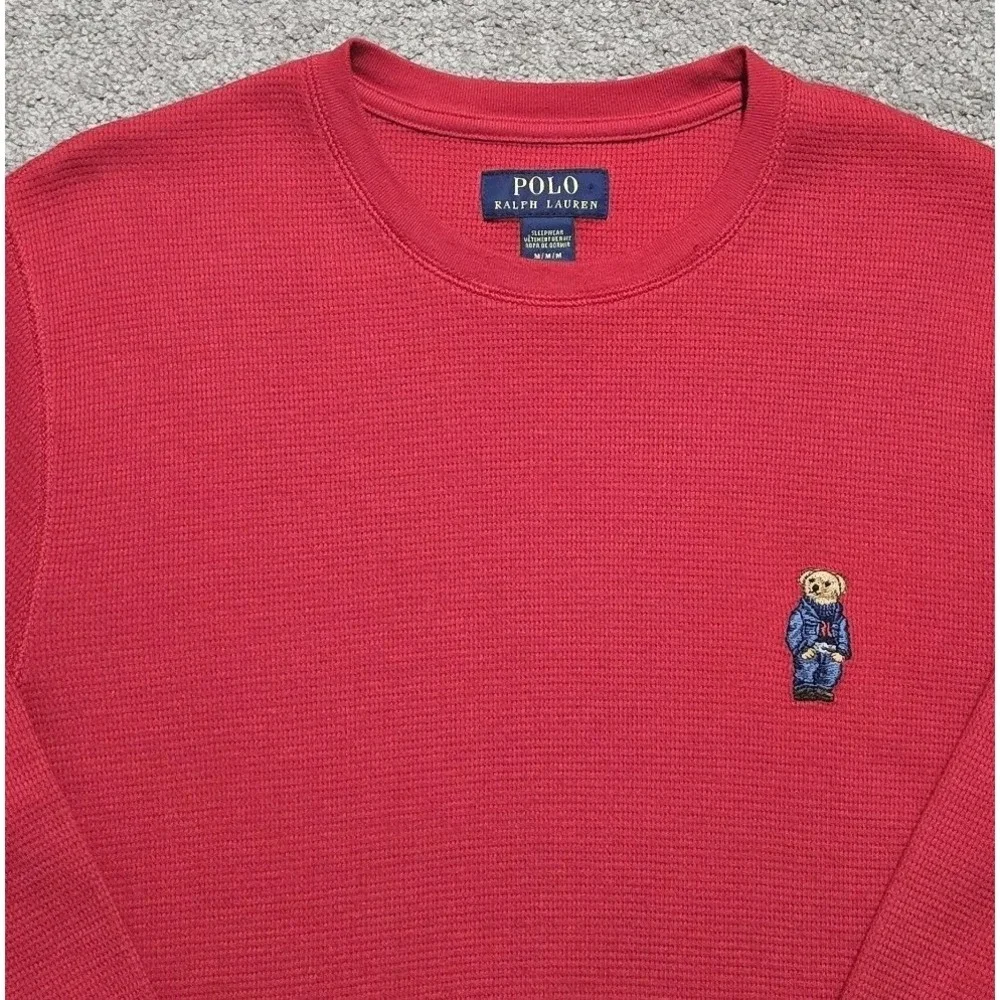Polo Ralph Lauren Men's Size M Denim Polo Bear L/S Waffle Knit Thermal T-Shirt